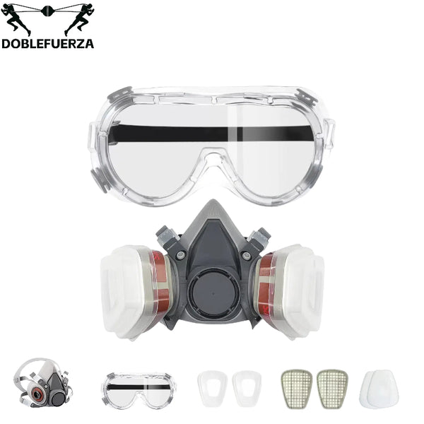 Máscara respiradora, máscara de gas de media cara con gafas de seguridad, reutilizable, protección respiratoria profesional contra polvo, productos químicos, pesticidas y vapores orgánicos,