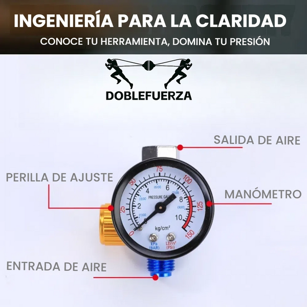 DOBLEFUERZA--Válvula reguladora del compresor de aire con manómetro, para un control preciso en aplicaciones de herramientas neumáticas/neumáticas, pintura en aerosol, inflado de neumáticos y más